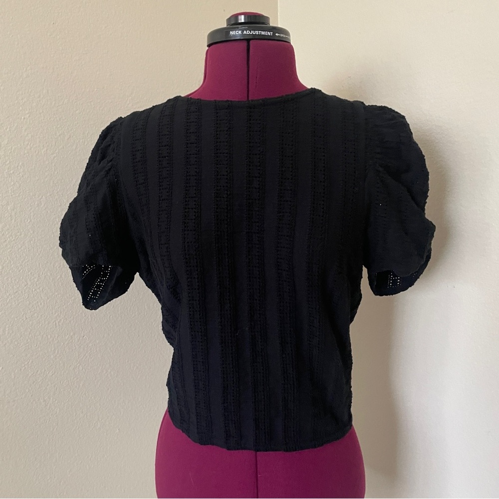 Free People Star Star Struck Eyelet Black Open Back Tied Puff Sleeve Blouse Med